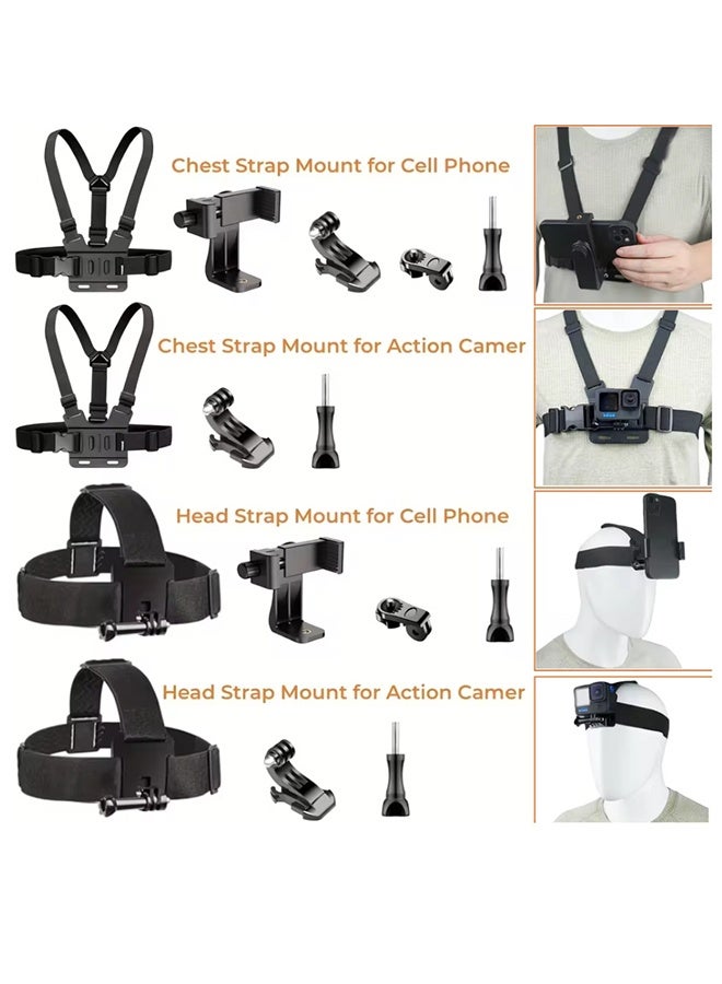 بكومور مجموعة ملحقات GoPro 7 في 1، تتضمن حامل صدر سريع الفك، وحزام رأس، وحامل هاتف، متوافقة مع GoPro Hero 13-4، وDJI Action، وInsta360، وAKASO، وSJCAM، وiPhone/Samsung – مجموعة أدوات تصوير الفيديو من منظور الشخص الأول - Image 2